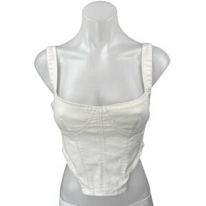 Zara White Denim Sleeveless Square Neck Corset Bandeau Bustier Crop Tank Top S
